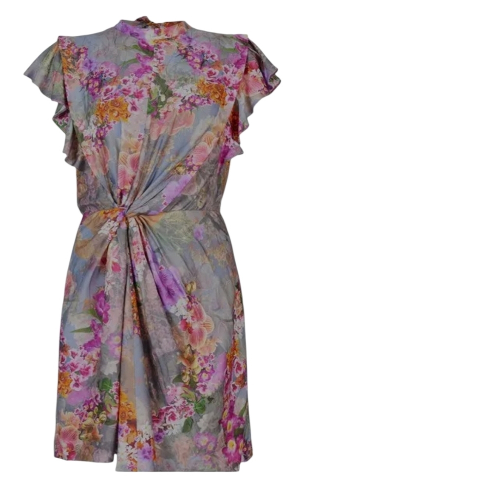 All Saints Jemille Lucia Silk Blend Lined Mini Dress Flutter Sleeves Grey Floral - Picture 5 of 16